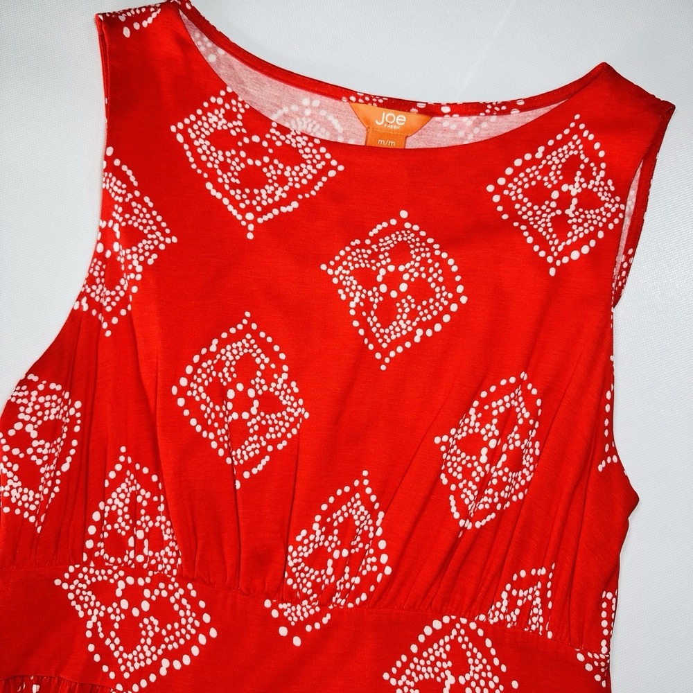 Joe Fresh Red White Print Sleeveless Dress Size M Fit & Flare Summer Midi